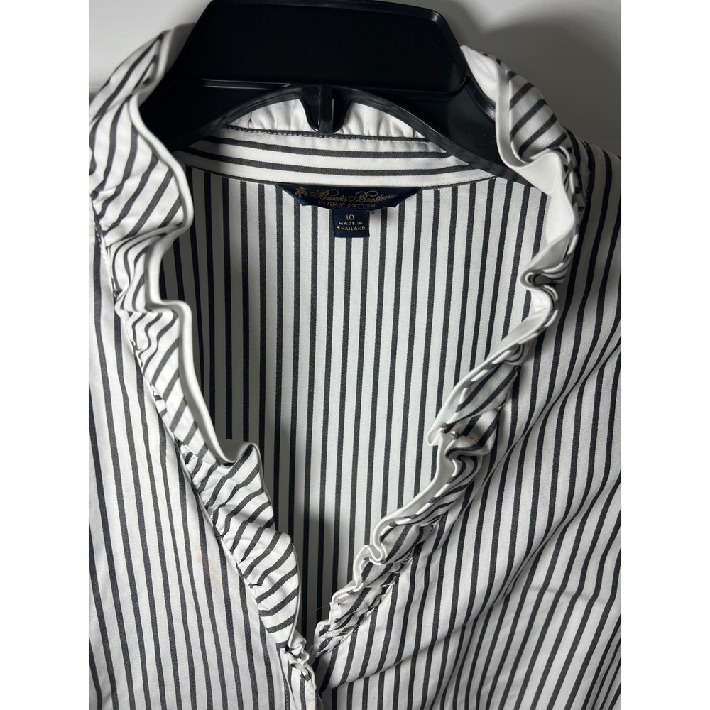 Brooks Brothers Women Ruffle Collared Supima Cottom Striped Button Down Shirt - Picture 3 of 9